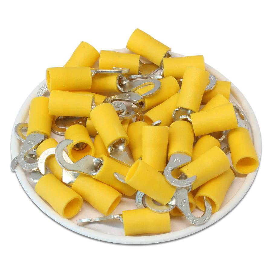 12 to 10 AWG Vinyl Insulated Hook Terminals, #10 Stud, Brazed Seam, 50 Pieces - HVB5-5
