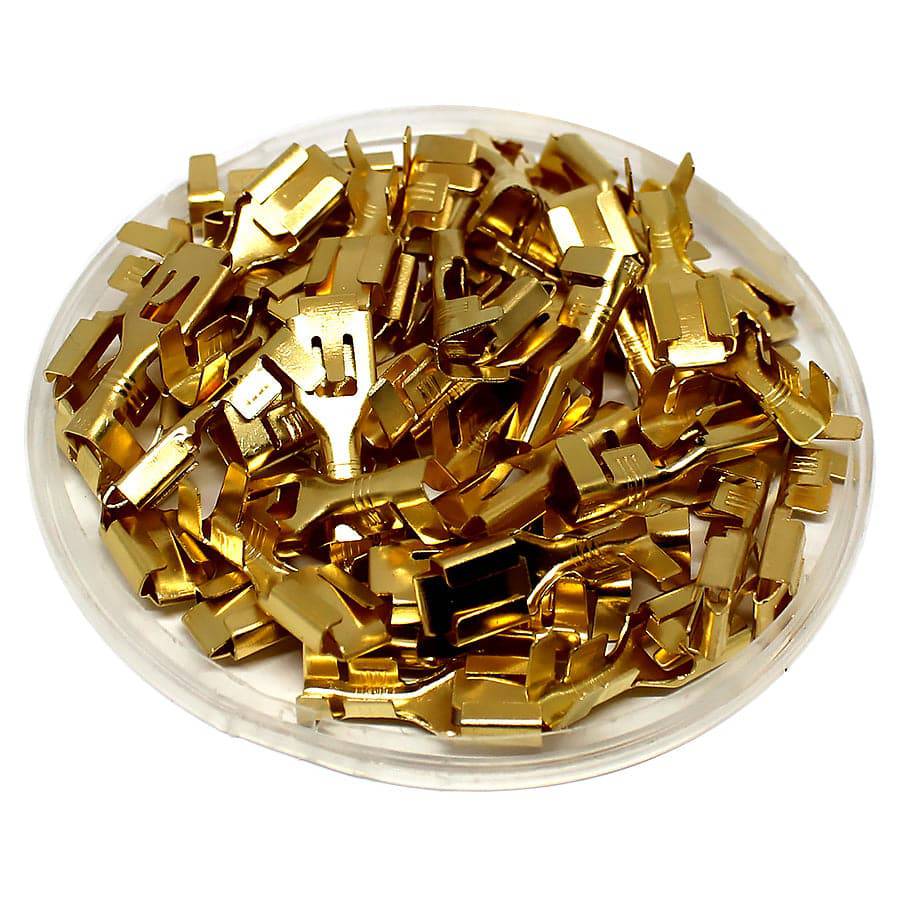 DJ621-B6.3C - 16 to 14 AWG Female Quick Disconnects, Brass, Lock Tab, 100 Pieces
