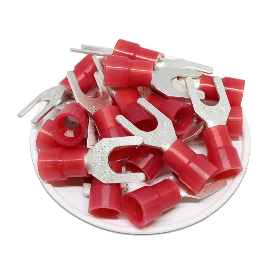 SNYB8-8 - 8 AWG Nylon Insulated Spade Terminals, 5/16" Stud Size, Red, 50 pieces