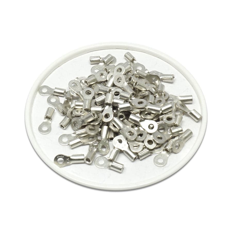 RNB1-2.5 - 22 to 16 AWG Non Insulated Ring Terminals, #2 Stud, UL Recognized, 100 Pieces