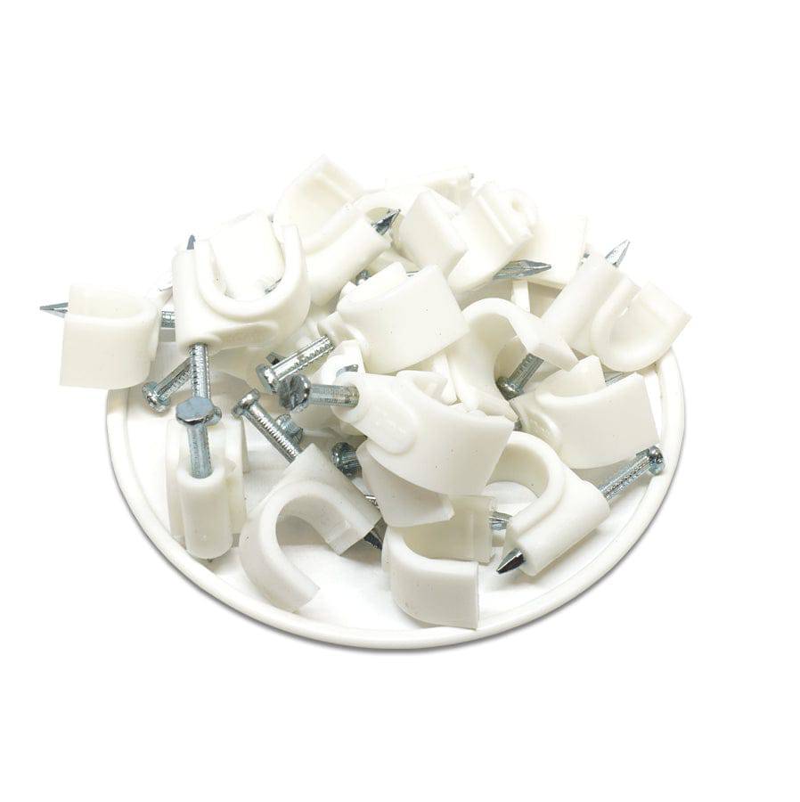 Nail In Cable Clips, Ethernet Cable Nails Tacks, Round, 10mm, 0.39", White, 100 Pieces - RNC10W
