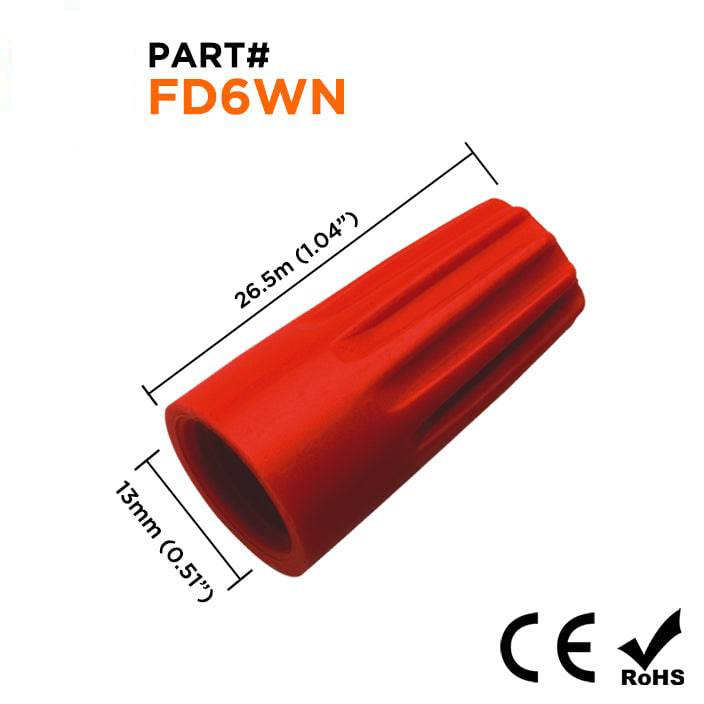 FD6WN - Twist-On Conductor Cap Conector, 18-10 AWG, Rojo, 100 piezas