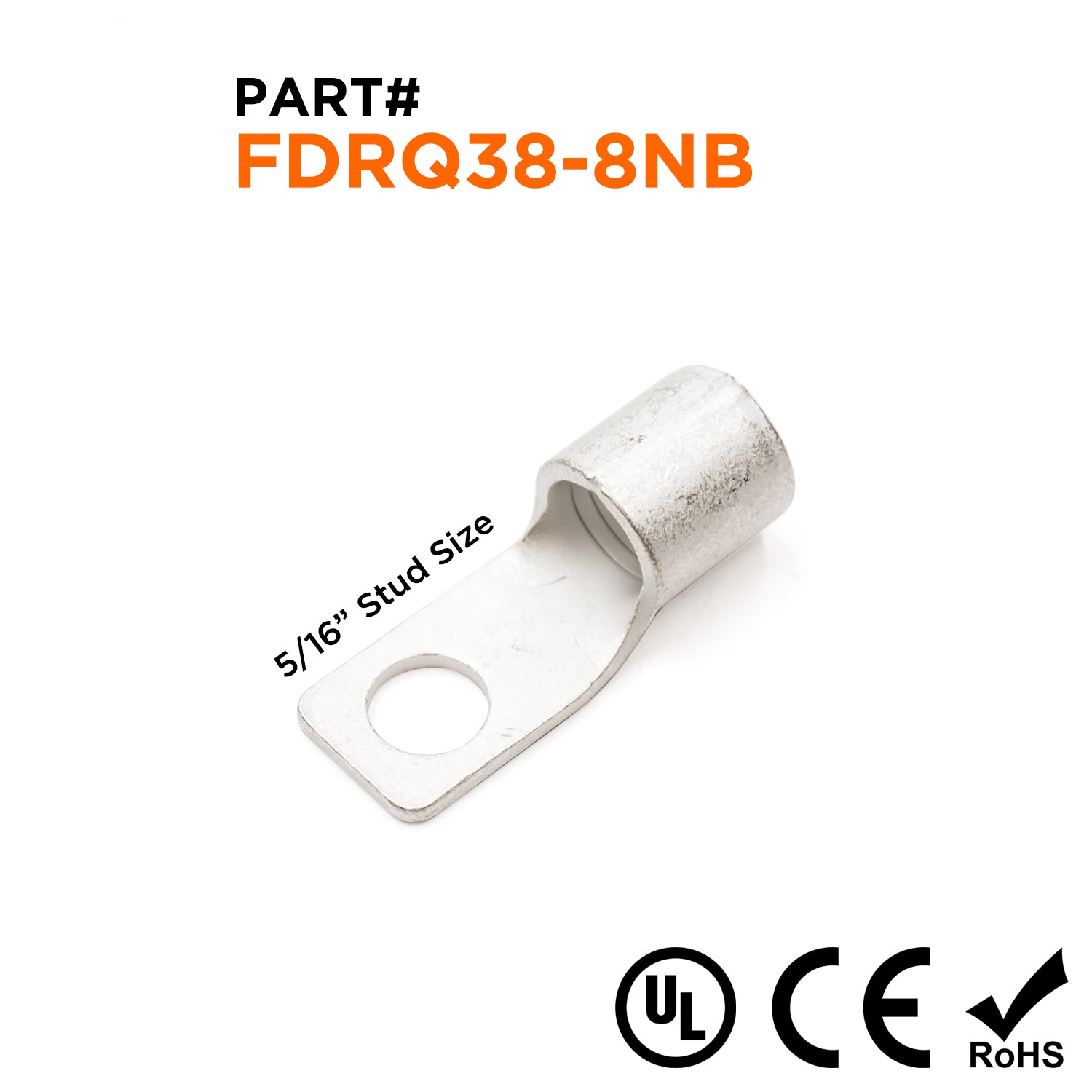 FDRQ38-8NB - 2 AWG Square Ring Terminals, 5/16" Stud, 25 pieces