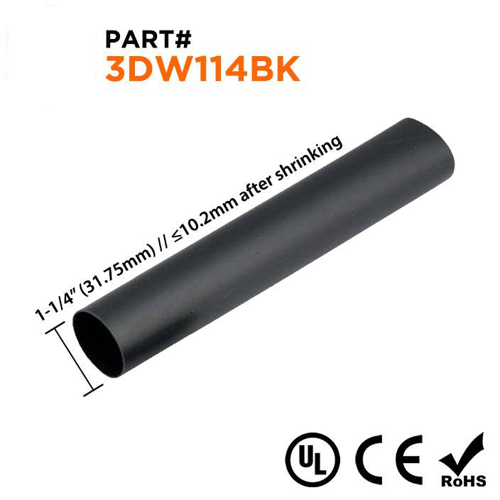 3DW114BK - 1-1/4" Double Wall Tubo termorretráctil, 3:1 Relación de contracción, Negro, 4ft Strip