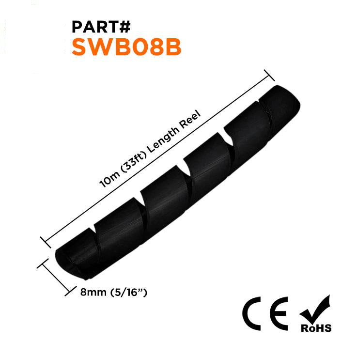 SWF08B - Fire Retardant Spiral Wrap - 5/16" (8mm) - Black