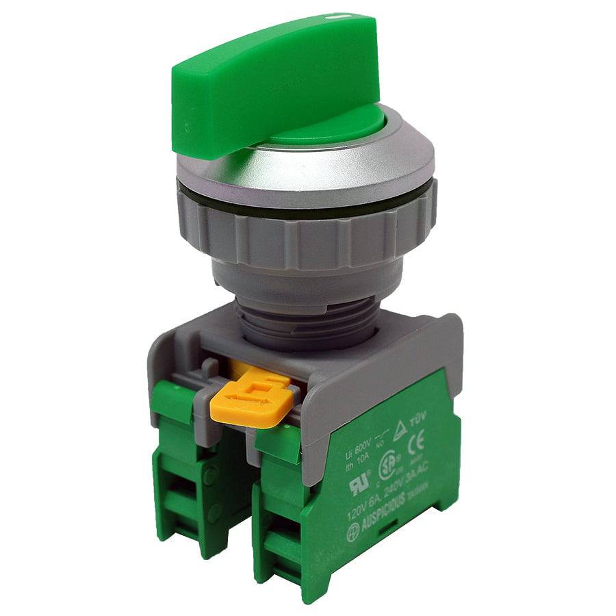 LSS30-2/O-GN - Long Knob Switch - 2 Contact (2/O) - 3 Positions (1-0-2) - Verde