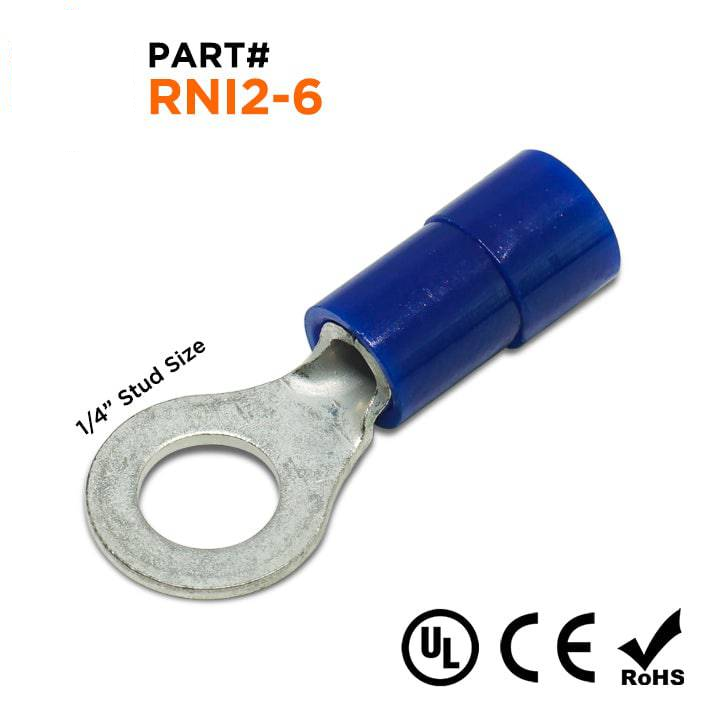 RNI2-6 - 16 a 14 AWG Polycarbonate Terminales de anillo, 1/4" Orificio, 100 piezas