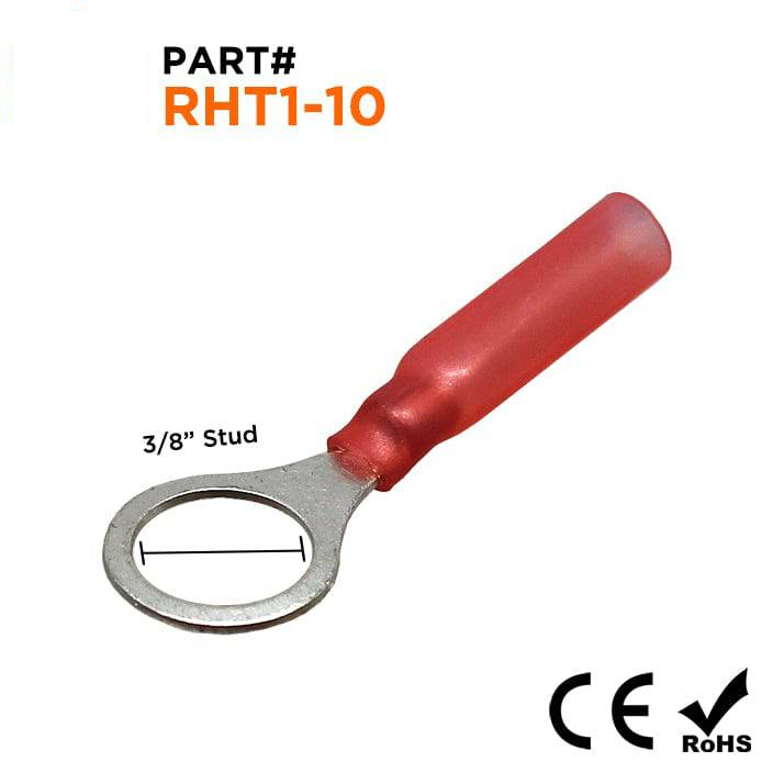 22 to 16 AWG Heat Shrink Ring Terminals, 3/8" Stud, Polyethylene, 25 Pieces - RHT1-10