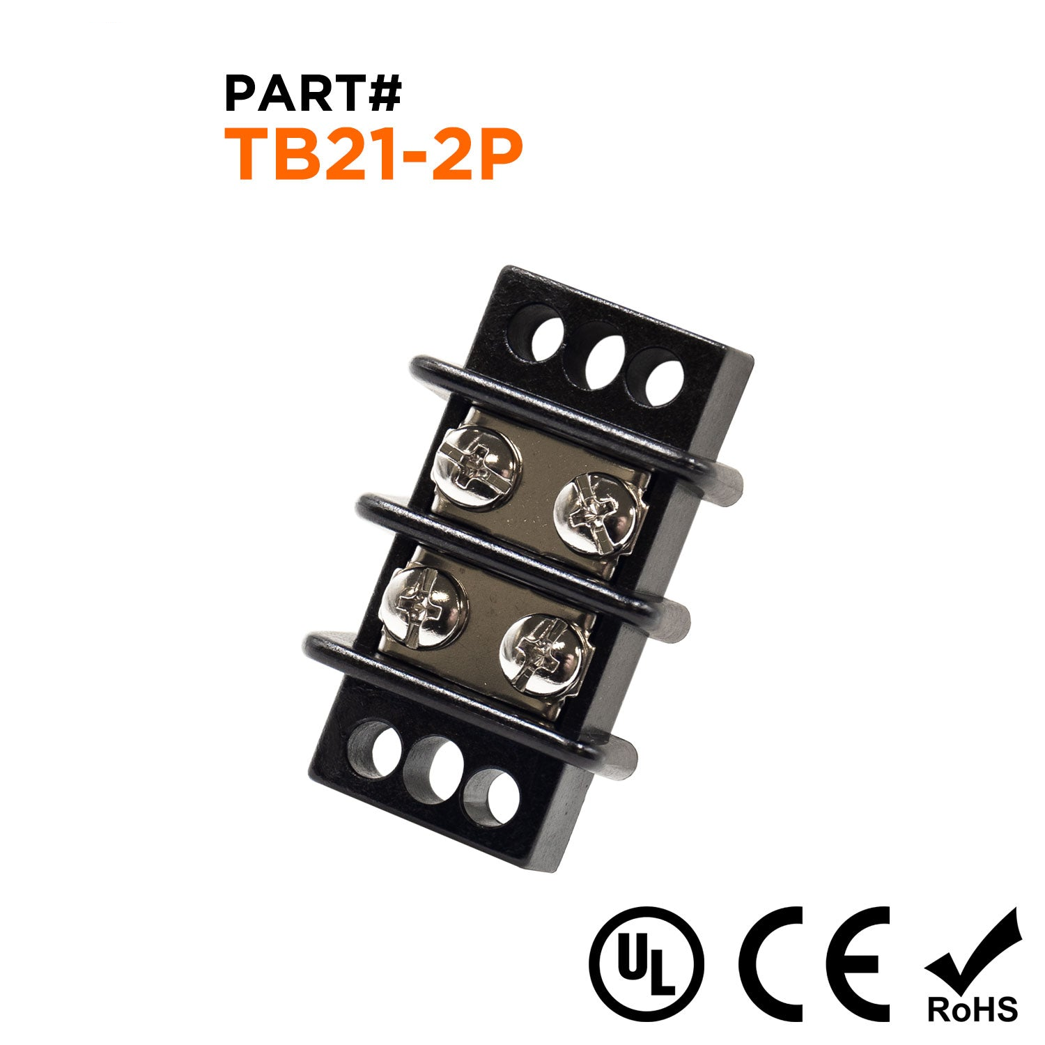 TB21-2P - Barrier Strip Terminal Block, Terminal Strip, 2 Pole, Double Row, 30A, 300V, UL Approved, 1 Piece