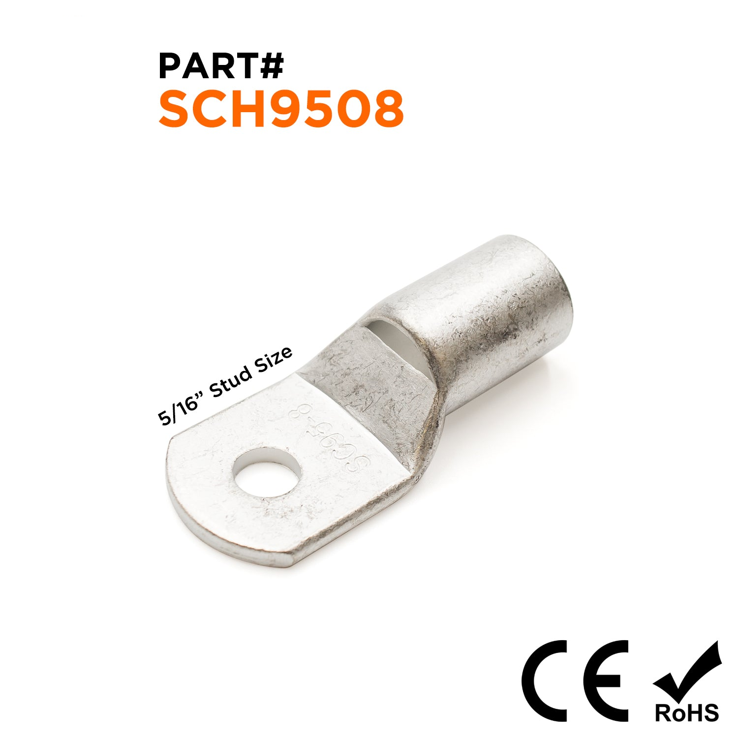 SCH9508 - 3/O AWG Sin aislamiento Tubular Ring Lugs, 5/16" Orificio, 10 piezas