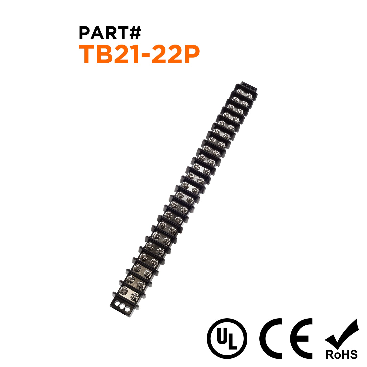 TB21-22P - Barrier Strip Terminal Block, Terminal Strip, 22 Pole, Double Row, 30A, 300V, UL Approved, 1 pieza