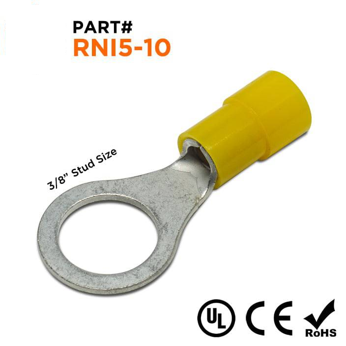 RNI5-10 - 12 to 10 AWG Polycarbonate Ring Terminals, 3/8" Stud, 100 Pieces