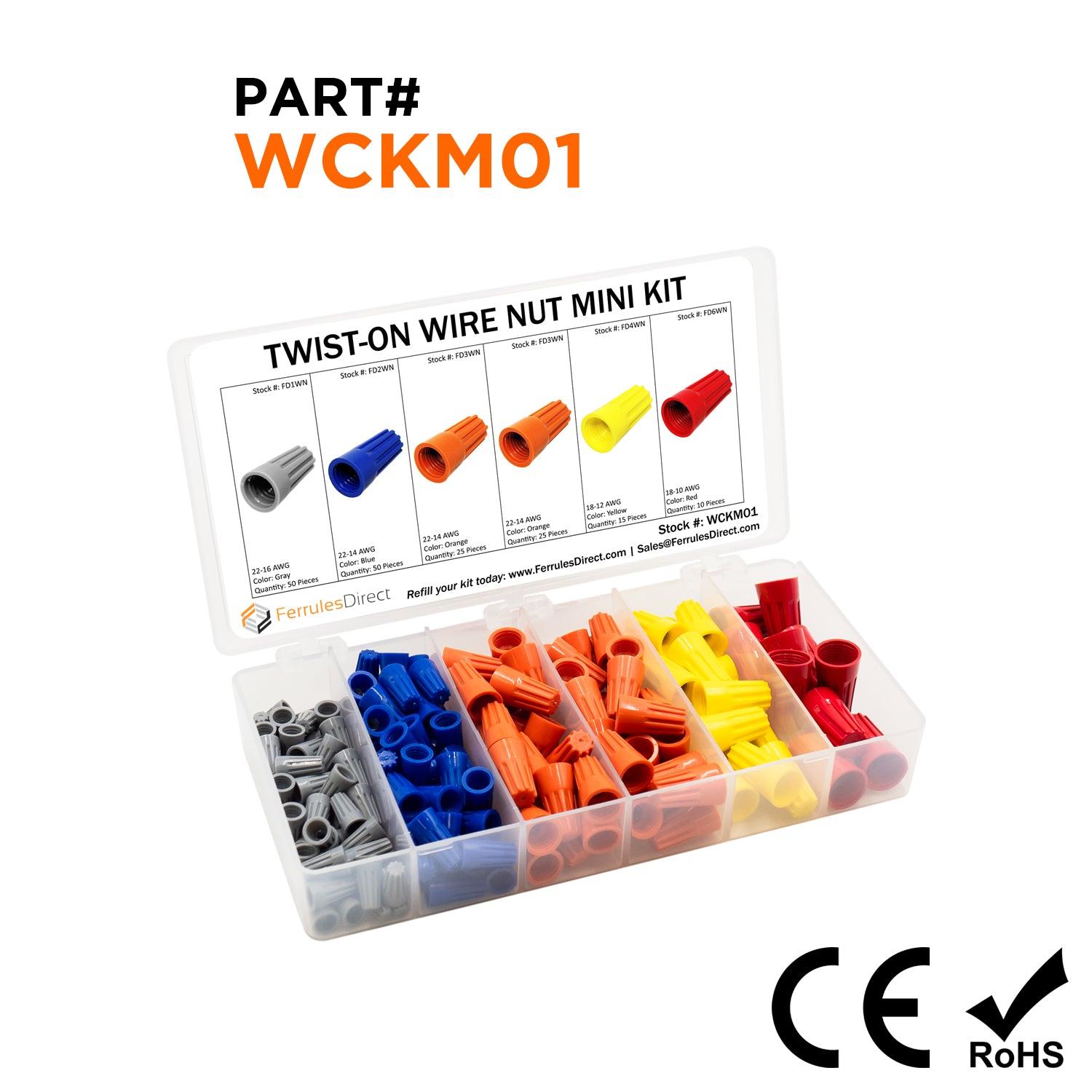 175 pieza Twist On Conductor Caps Assortment Mini Kit, 22-10 AWG - WCKM01