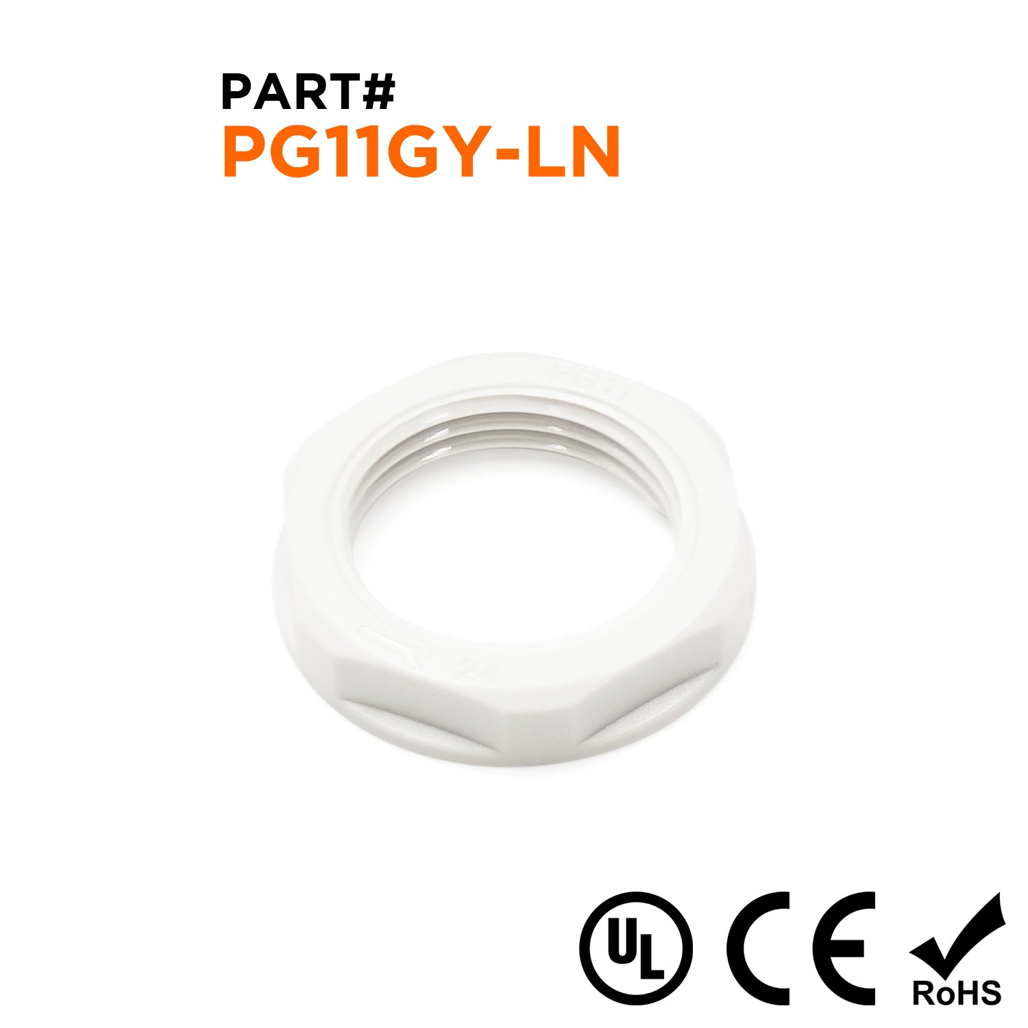 PG11 Thread Nylon Lock Nut for PG Cable Glands, Gray, UL Approved, 1 Piece - PG11GY-LN