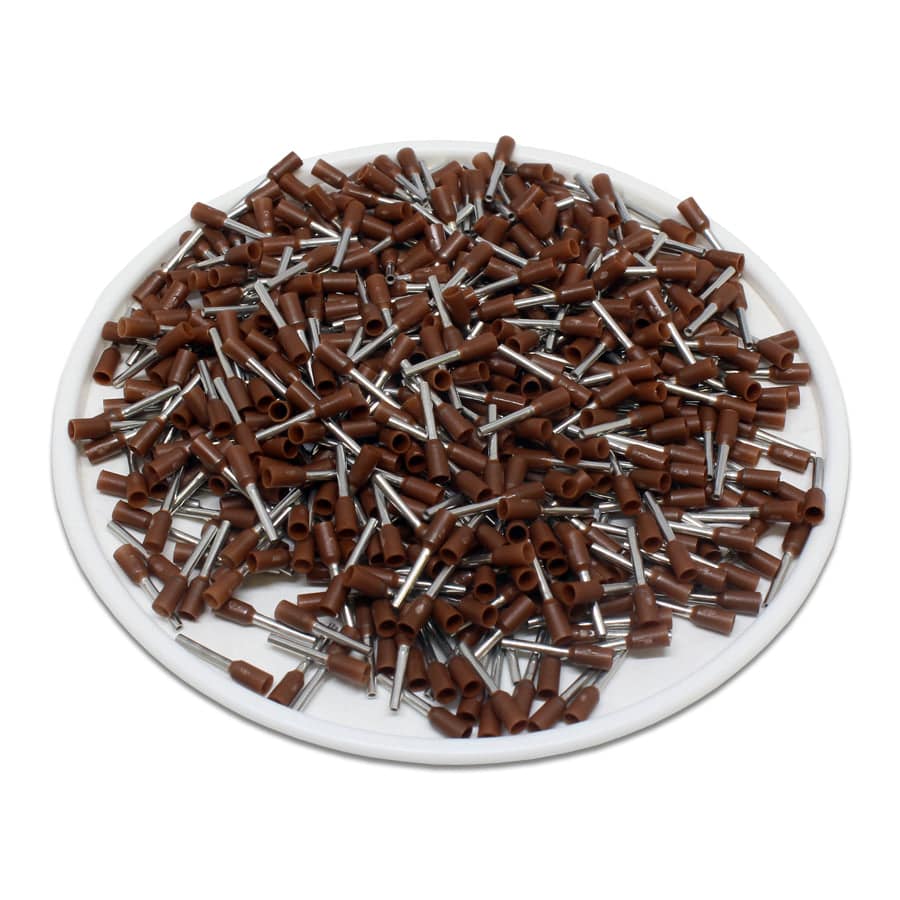 AT01406 - 26 AWG Insulated Wire Ferrules, 6mm Pin, Brown, 500 Pieces