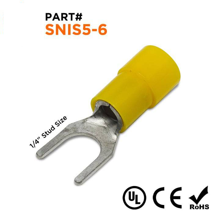 SNIS5-6 - 12 to 10 AWG Polycarbonate Spade Terminals, 1/4" Stud, 100 Pieces