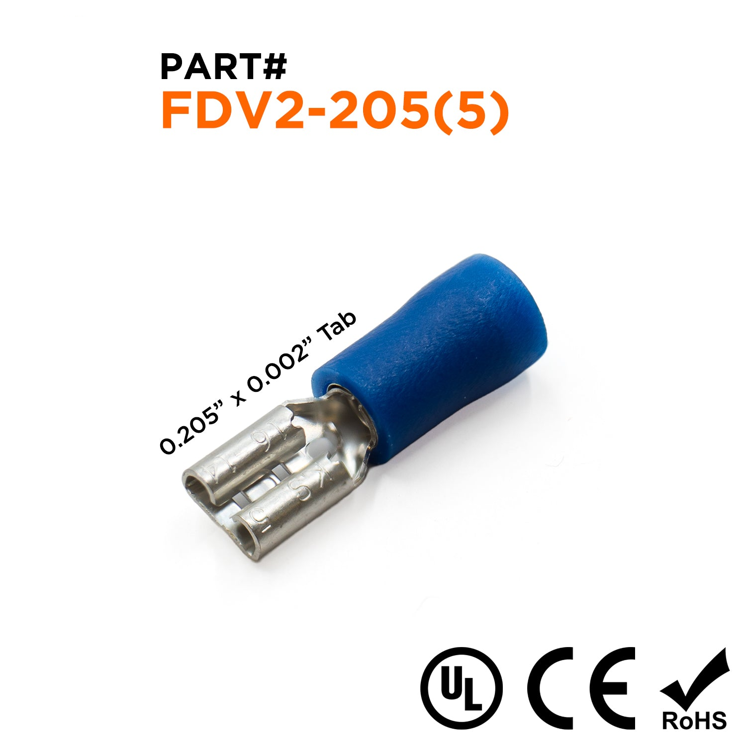 FDV2-205(5) - 16 a 14 AWG Vinyl PVC Insulated Terminales de desconexión rápida, Female, Azul, Totalmente aislados, 100 piezas