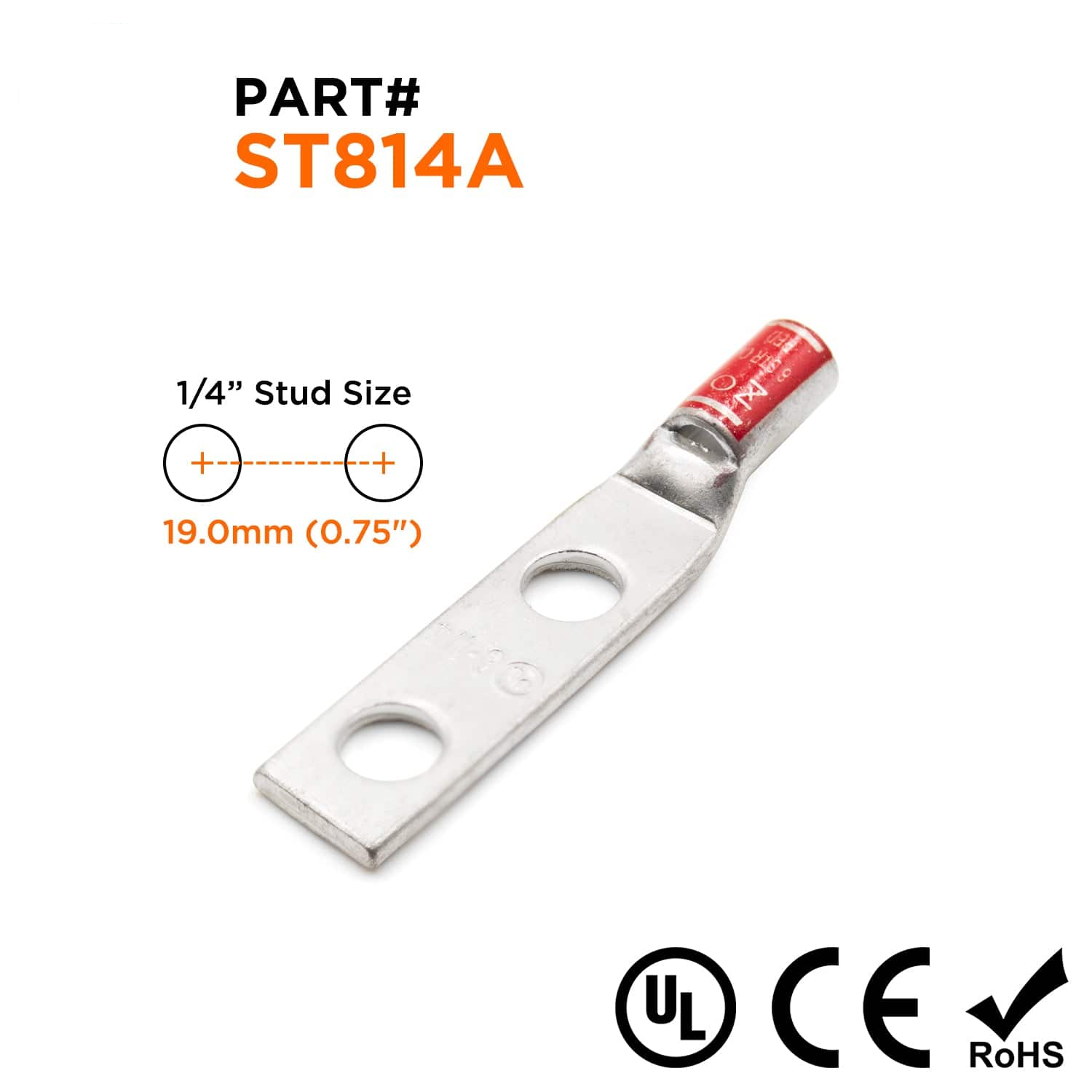 ST814A - 8 AWG Compression Lug - 1/4" Stud Size, 1 Piece