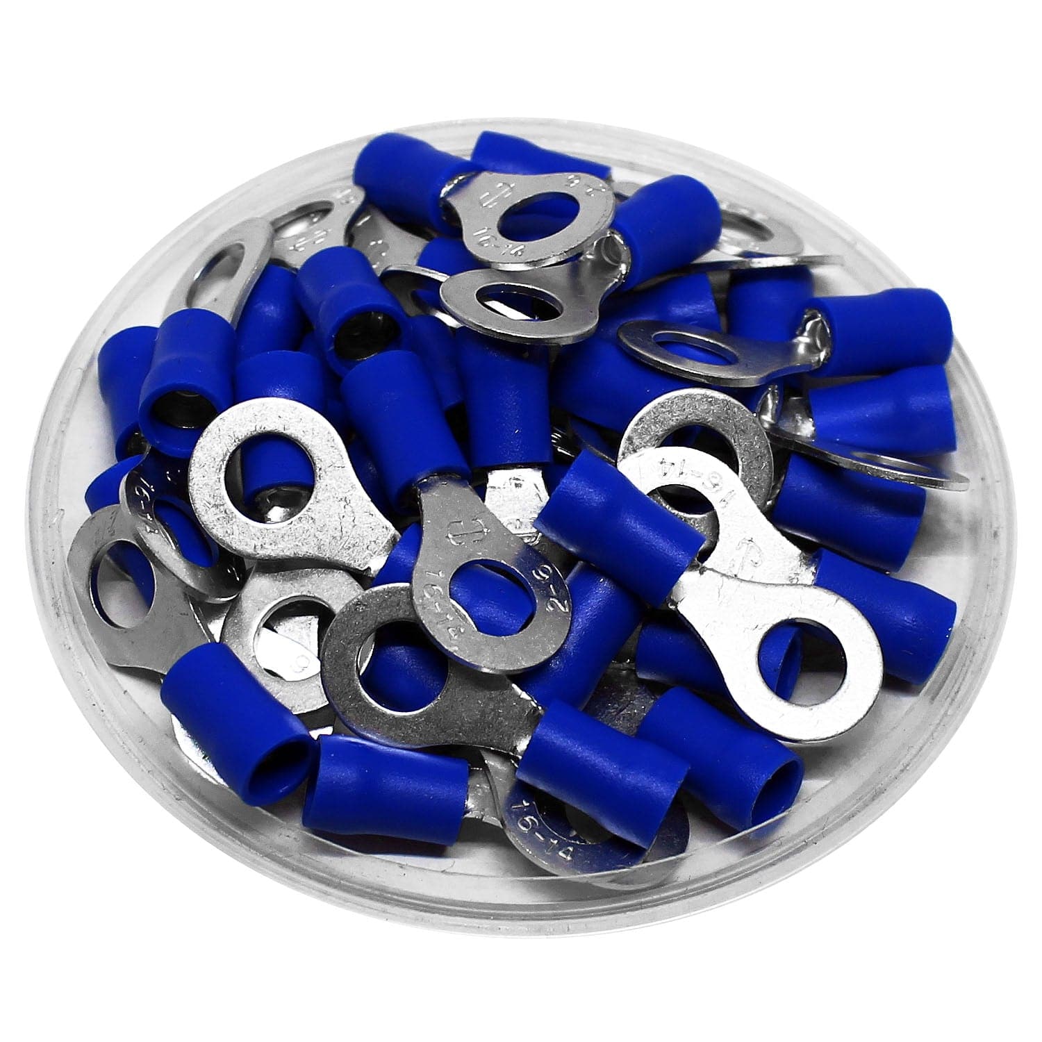 RV2-6 - 16 to 14 AWG PVC Vinyl Insulated Ring Terminals, 1/4" Stud, Butted Seam, 100 Pieces