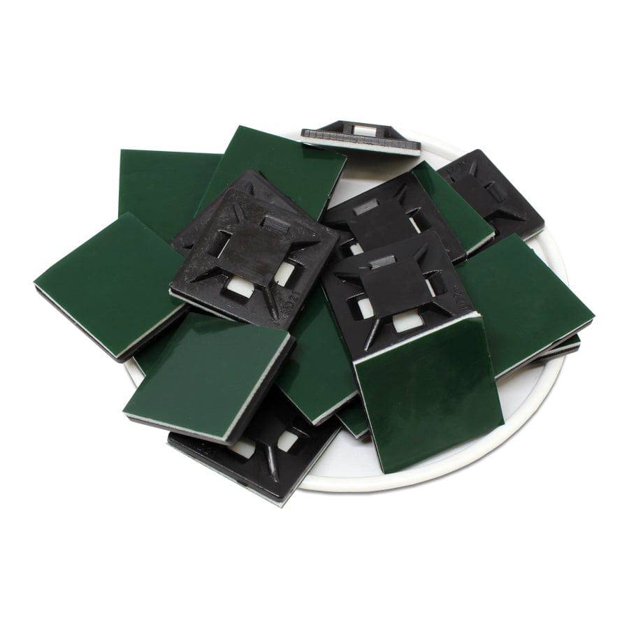 15/16"L x 15/16"W Nylon Self-Adhesive Tie Mounts - Cable Tie Width: 5/16", Black, 100 Pieces