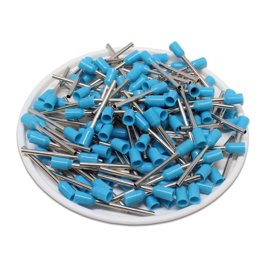 AT07518 - 20 & 18 AWG Single Insulated Wire Ferrules, 18mm Pin, Light Blue, UL Recognized, 500 Pieces