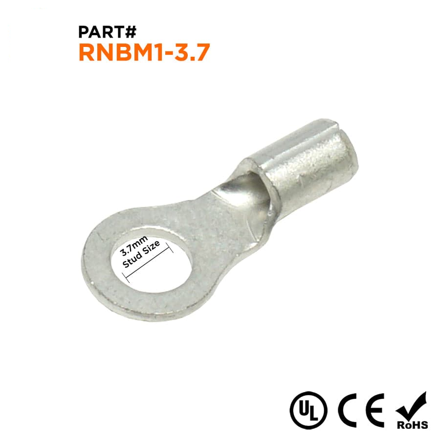RNBM1-37 - 22 to 16 AWG Non Insulated Ring Terminals, #6 Stud, UL Recognized, 100 Pieces