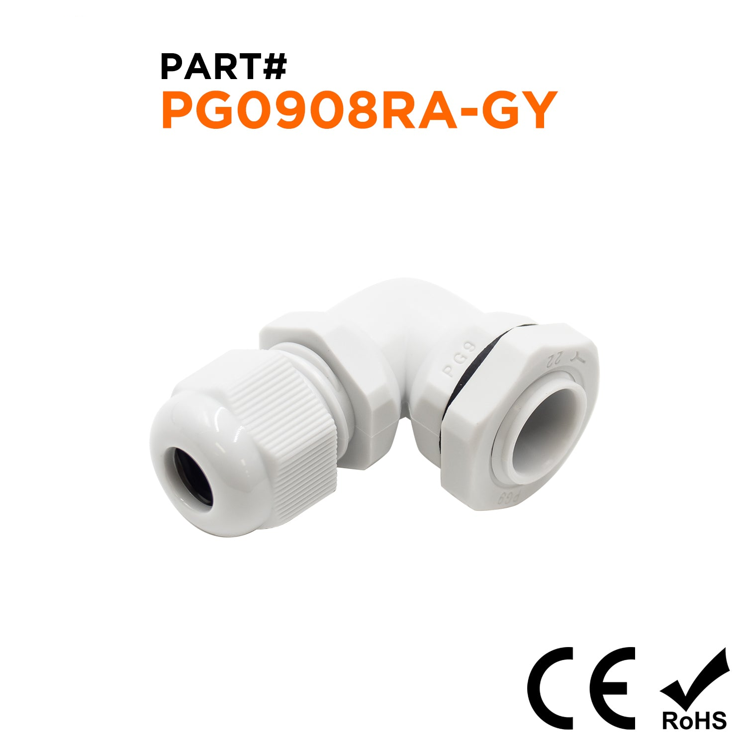 PG9 Right Angle Prensaestopas - 4-8mm - Gris - PG0908RA-GY