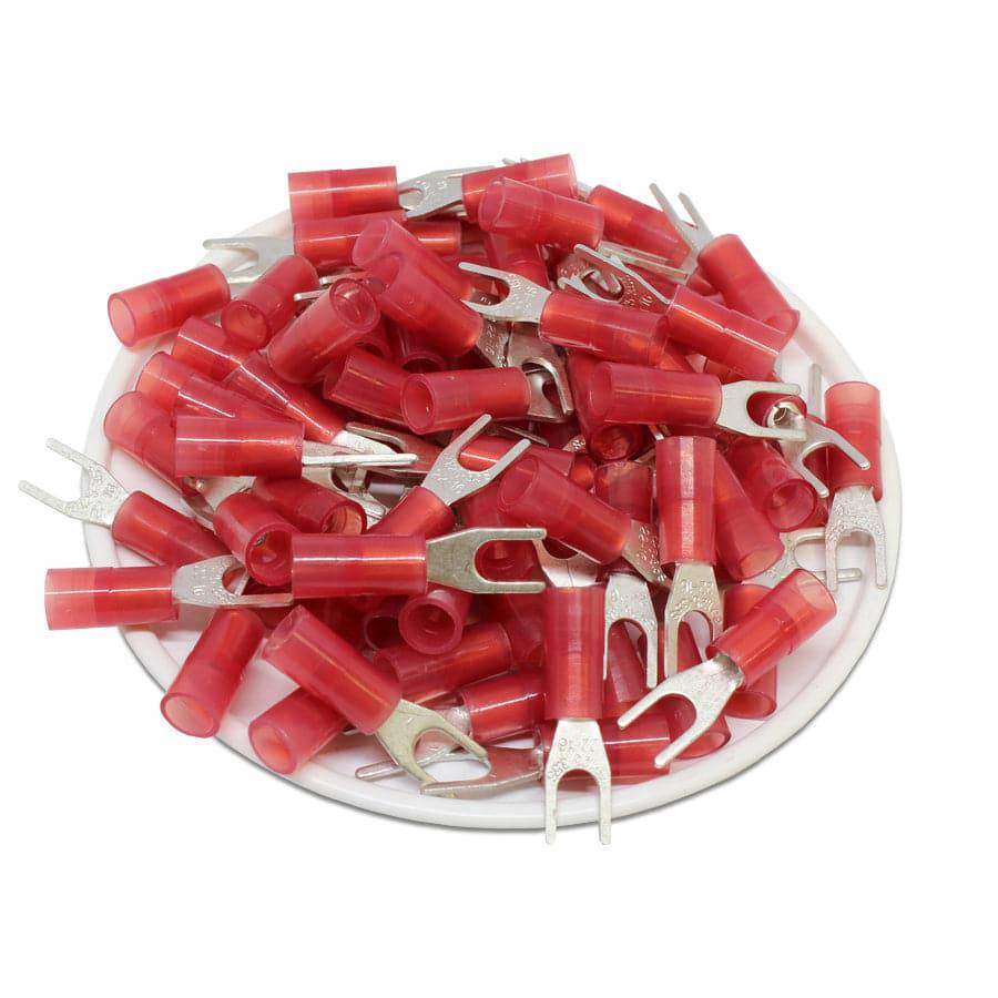 SNYBS1-3.7 - 22 to 16 AWG Nylon Insulated Spade Terminals, #6 Stud, 100 Pieces