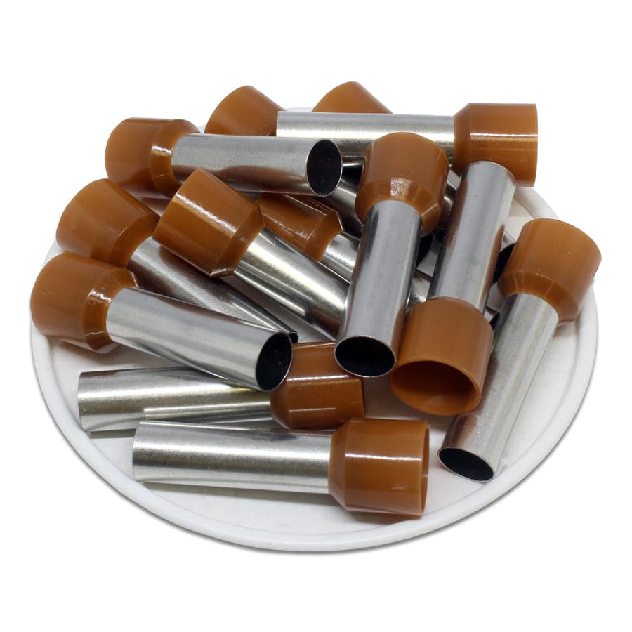 AW250025 - 4 AWG Insulated Punteras, 12mm Pin, Marrón, 100 piezas