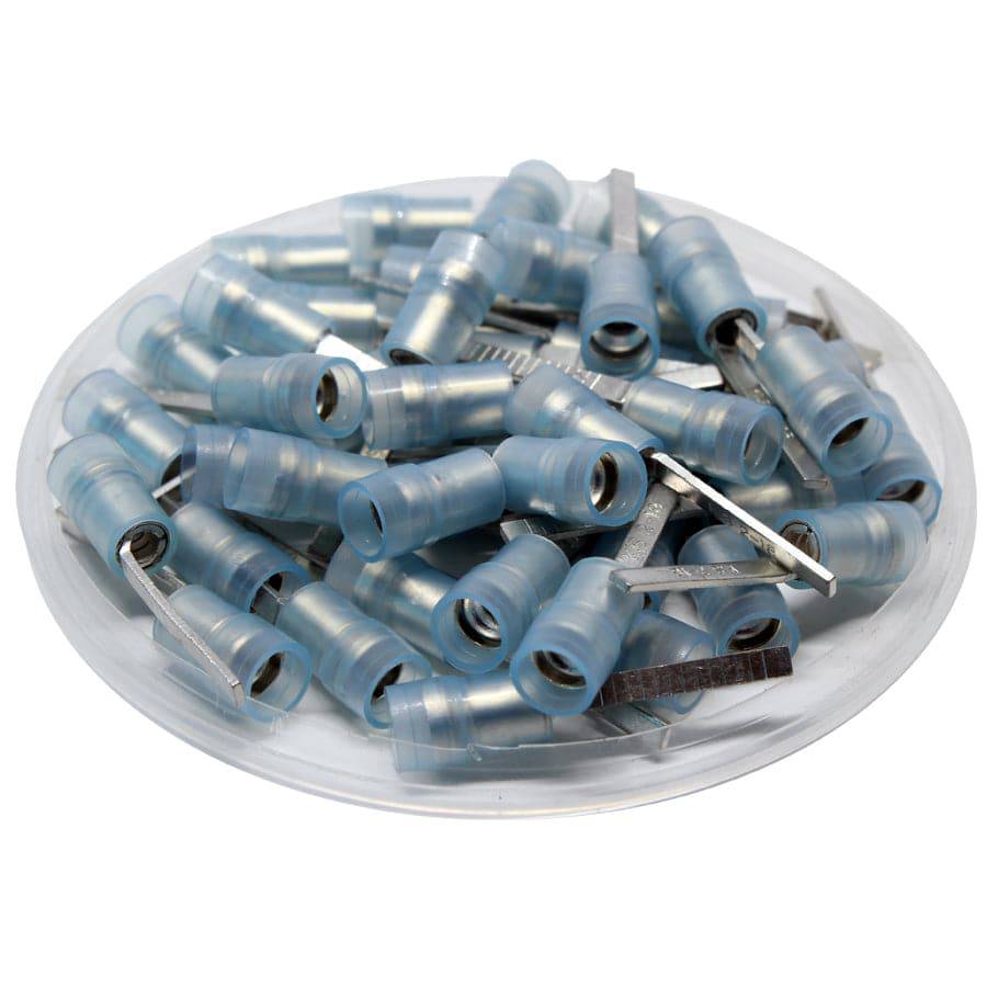 DBNYD2-18 - 16 to 14 AWG Nylon Flat Blade Terminals, Double Crimp, Blue, 18mm Pin, 100 Pieces
