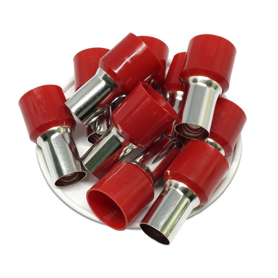 AS560018 - 0 & 1/0 AWG Single Insulated Wire Ferrules, 18mm Pin, Red, 25 Pieces