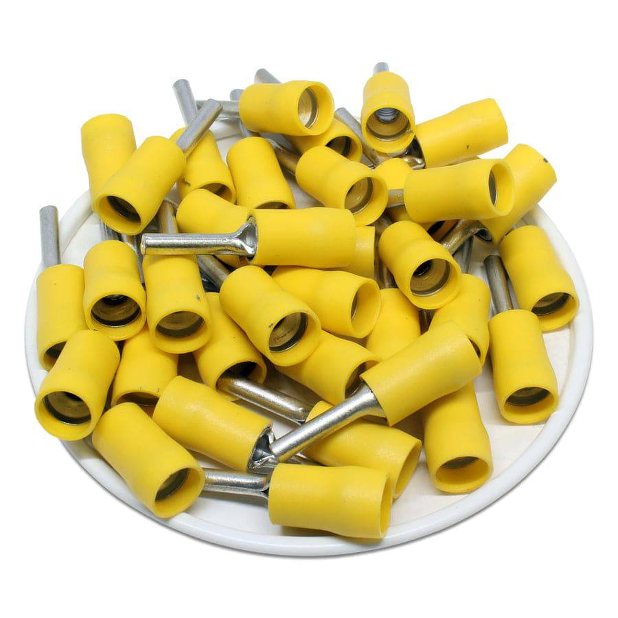 PTD5-13 - 12 to 10 AWG Vinyl PVC Insulated Pin Terminals, Double Crimp, Yellow, 50 Pieces