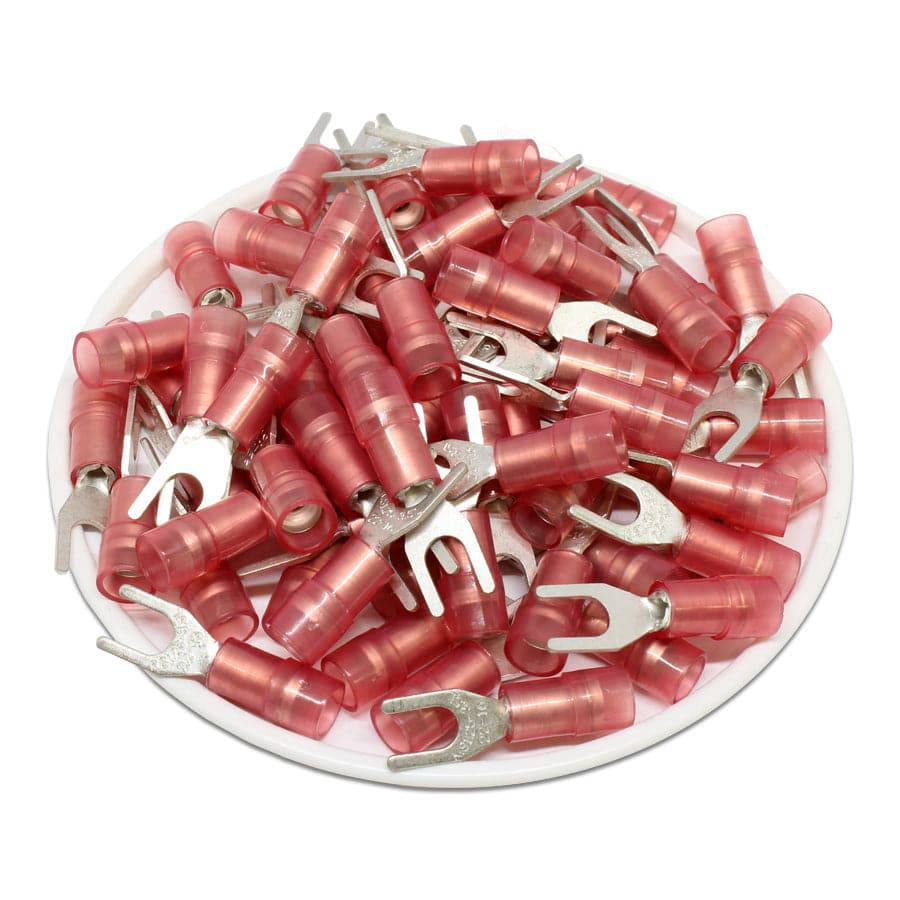 SNYDL1-37 - 22 to 16 AWG - Nylon Insulated Double Crimp Spade Terminals, #6 Stud, 100 pieces