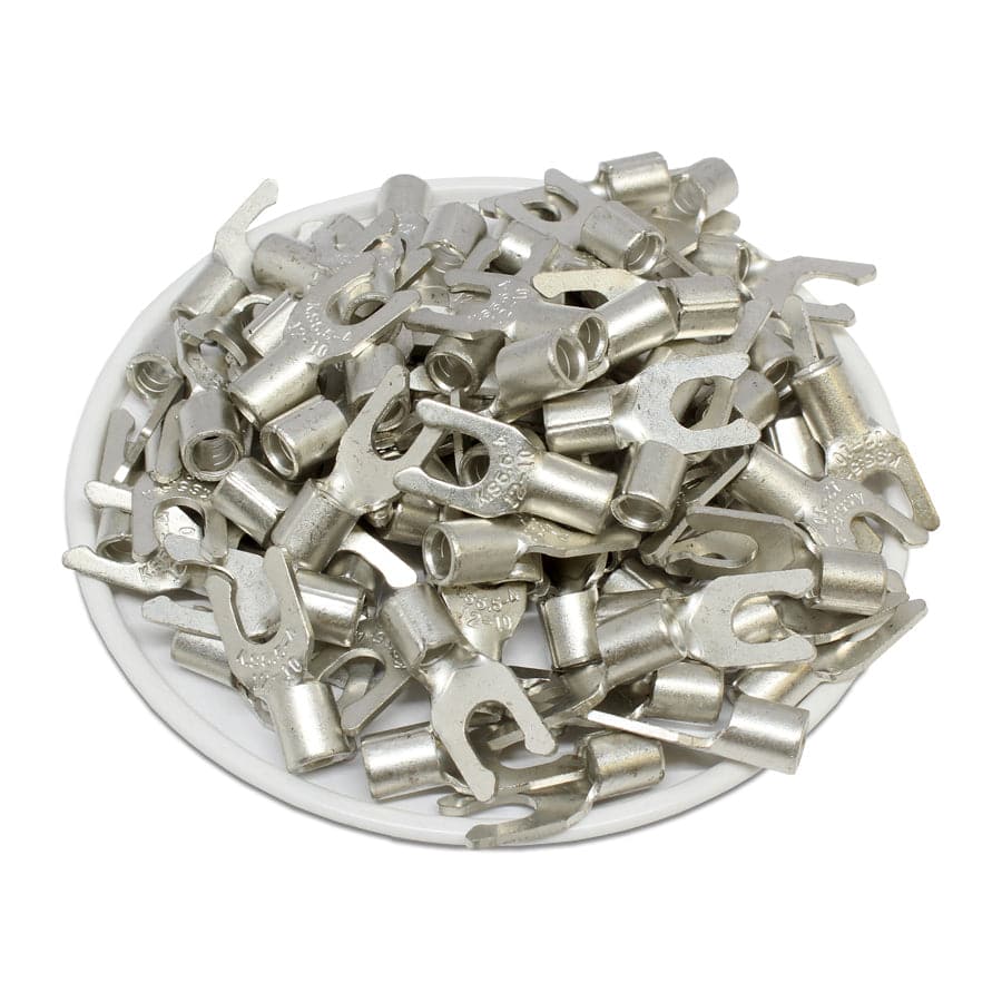 12-10 AWG Non Insulated Locking Spade Terminals, #8 Stud, UL Approved, 100 Pieces - LSNB5-4