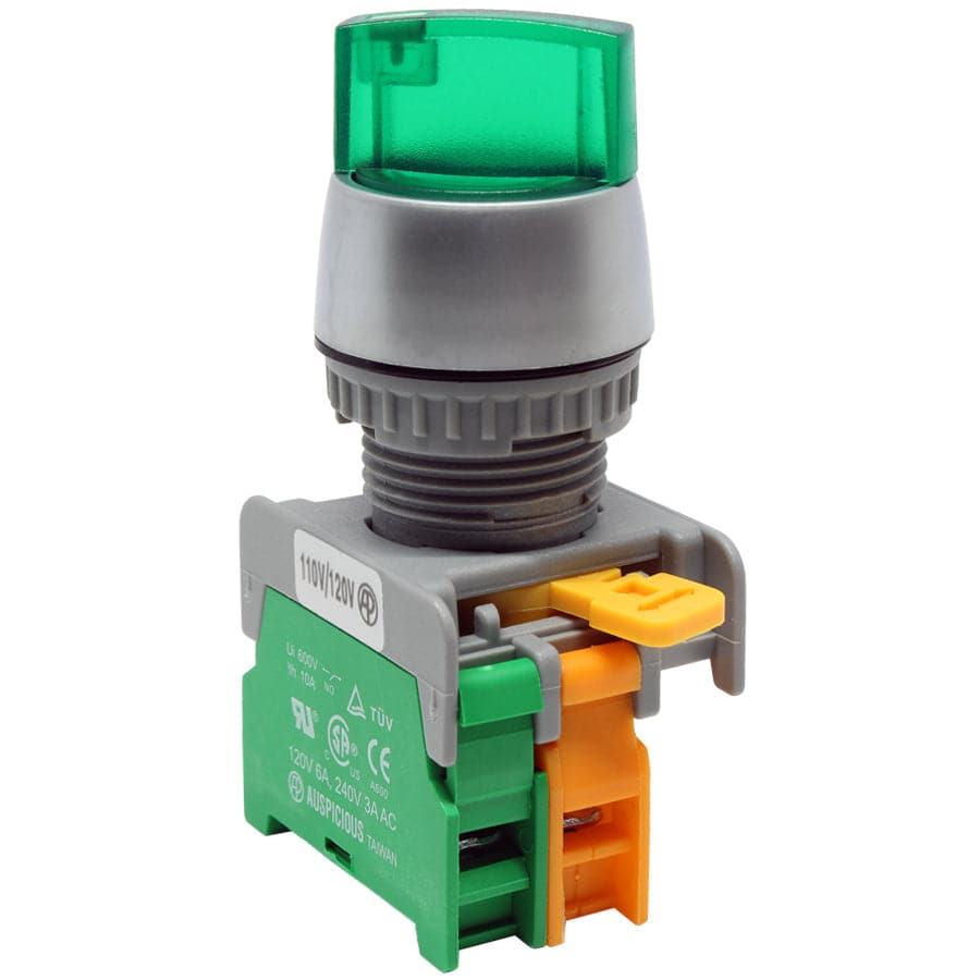 SL22-NO-GN - Illuminated Twist Knob Switch - 1 Contact (1/O) - 2 Positions (0-1) - 110V - Verde
