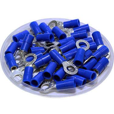 RNYL2-5 - 16 to 14 AWG Nylon Ring Terminals, Blue, #10 Stud, 100 Pieces