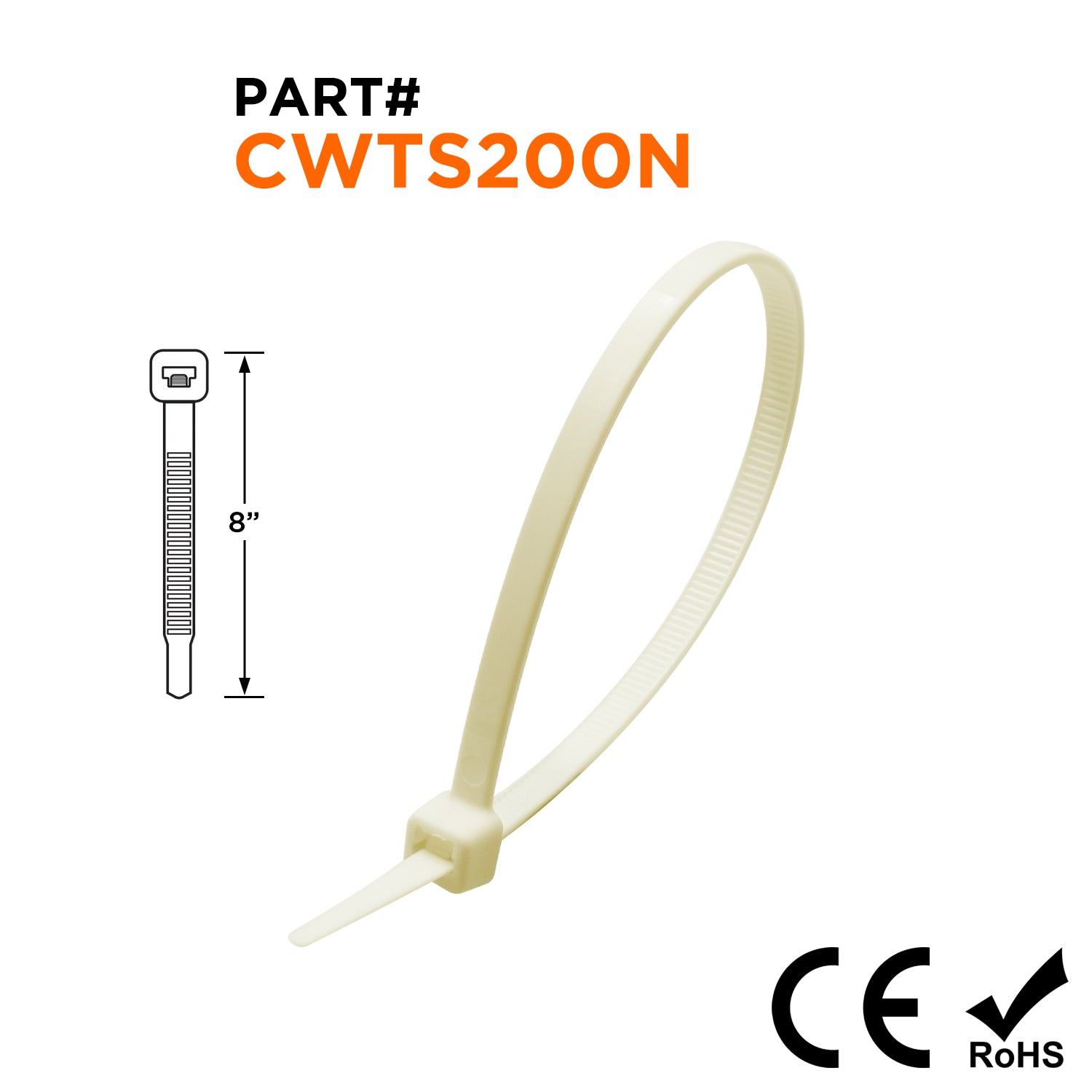 CWTS200N - 8" Extreme Cold Weather Estándar Bridas, 50-lb Tensile Strength, Natural, 100-Pack
