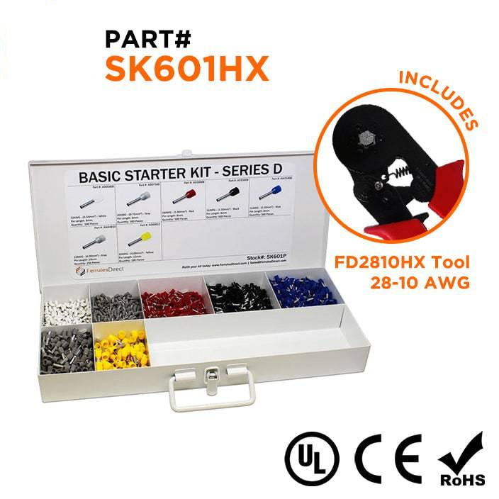 SK601HX - 22 to 10 AWG Basic Wire Ferrules Kit + FD2810HX Tool, 2,850 Pieces, Series D, 1 Kit