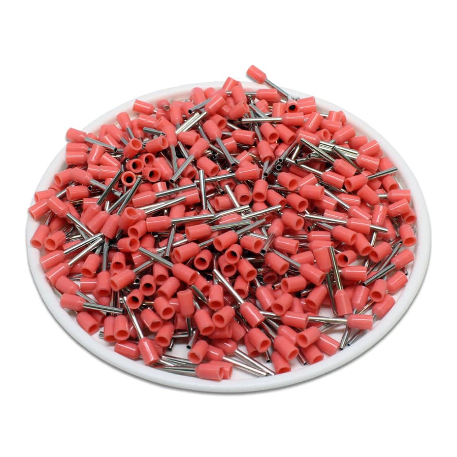 AT03408 - 22 & 24 AWG Single Insulated Wire Ferrules, 8mm Pin, Pink, UL Recognized, 500 Pieces