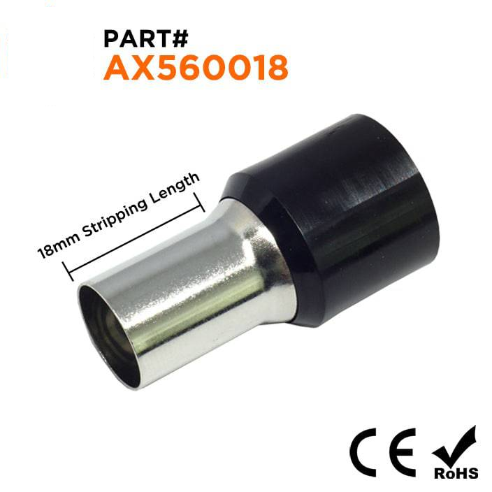 AX560018 - 0 & 1/0 AWG Single Insulated Punteras, 18mm Pin, Negro, 25 piezas