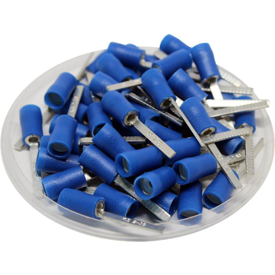 DBD2-18 - 16 a 14 AWG Vinyl PVC Insulated Flat Blade Terminales, Double Crimp, 18mm Pin, UL Recognized, 100 piezas