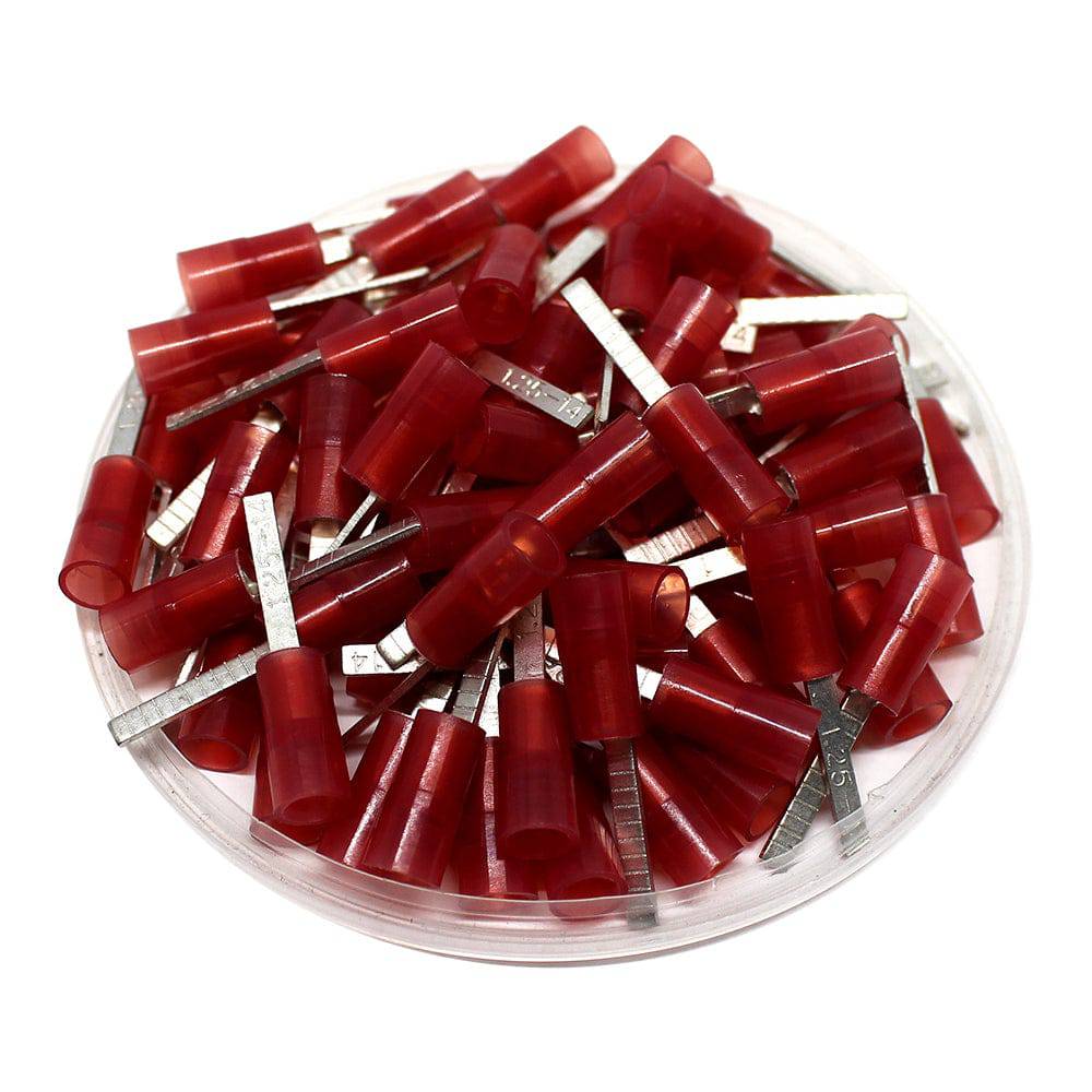 DBNYB1-18 - 22 to 16 AWG Nylon Flat Blade Terminals, Red, 18mm Pin, 100 Pieces