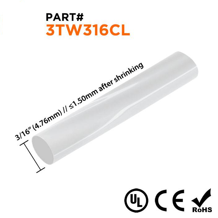 3TW316CL - 3/16" Thin Wall Heat Shrink Tubing, 3:1 Shrink Ratio, Clear, Spool of 328ft
