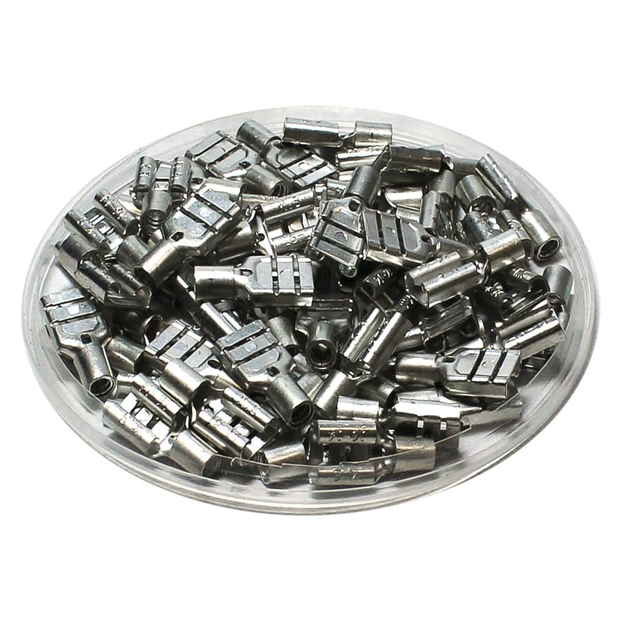 FDNDX2-250 - 16 to 14 AWG Non Insulated Quick Disconnects, Female, Double Crimp, 100 Pieces