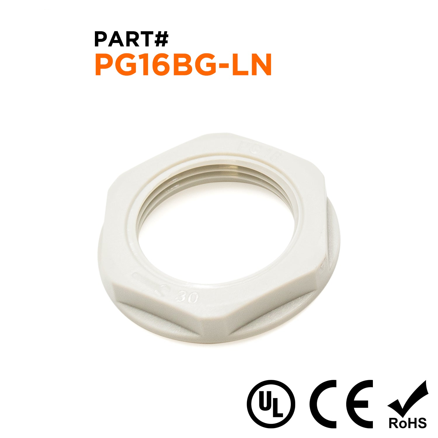PG16 Thread Nylon Lock Nut for PG Cable Glands, Beige, UL Approved, 1 Piece - PG16BG-LN