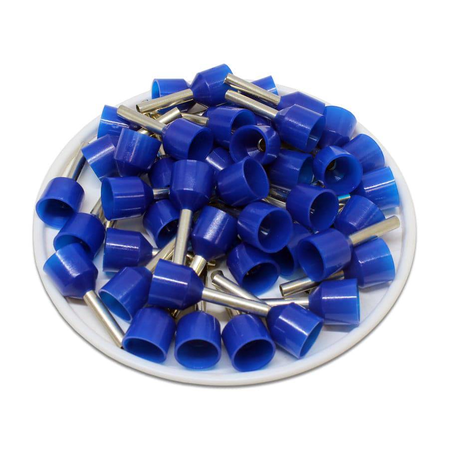 SC25012W - 14 AWG Insulated Wire Ferrules, 12mm Pin, Blue, XXL Collar, Short Circuit Protection, 100 Pieces