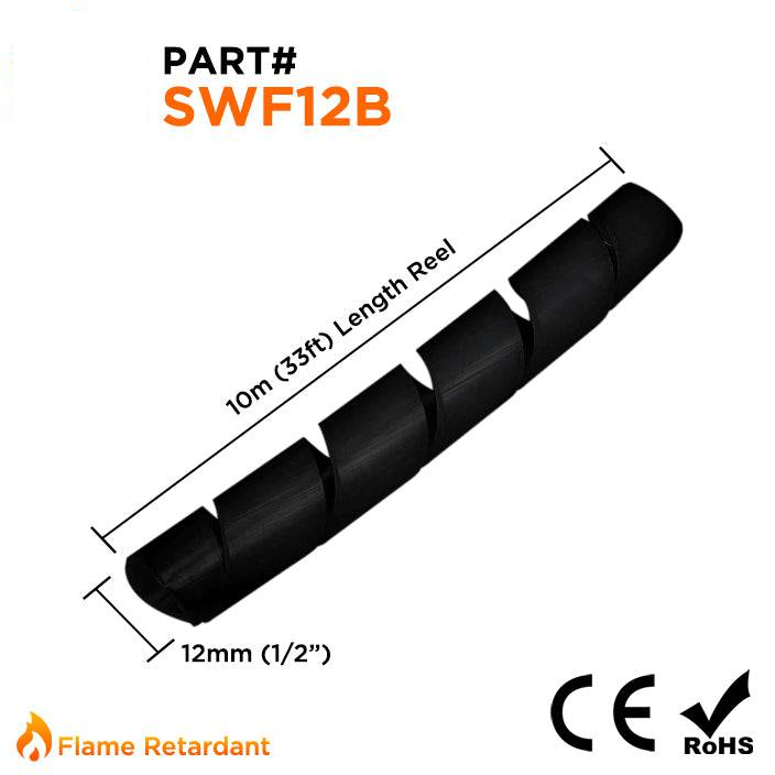 SWF12B - Fire Retardant Spiral Wrap - 1/2" (12mm) - Black