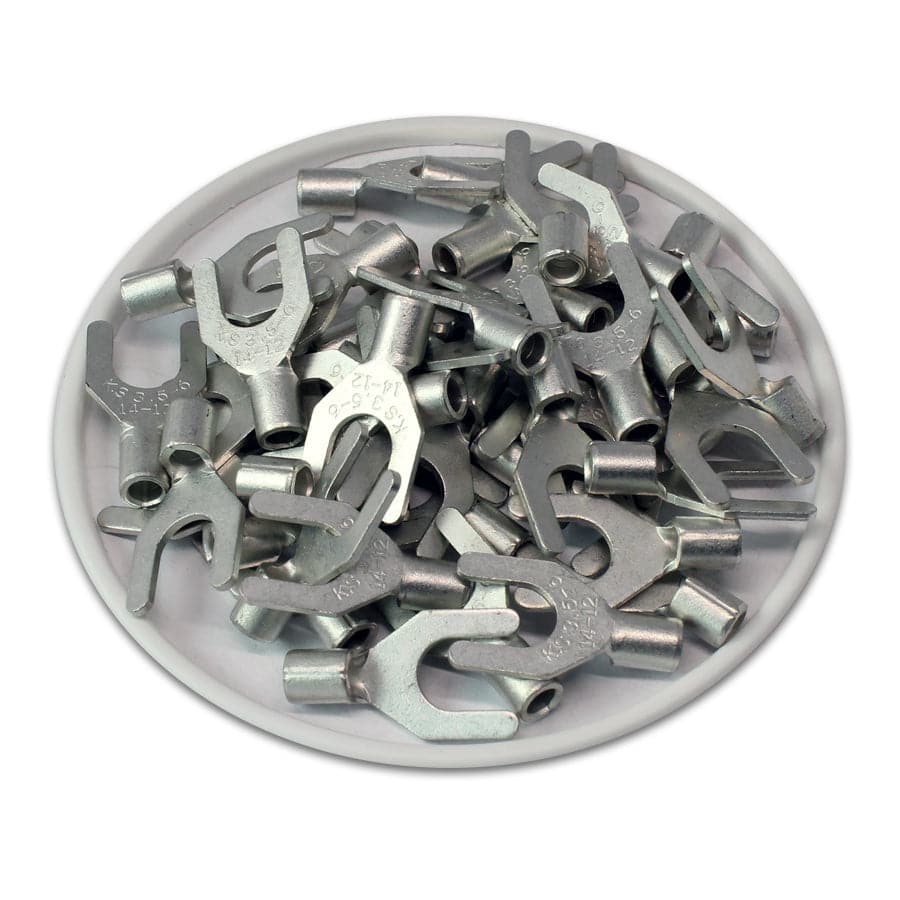 SNB3-6 - 14 to 12 AWG Non Insulated Spade Terminals, 1/4" Stud, UL Recognized, 100 Pieces