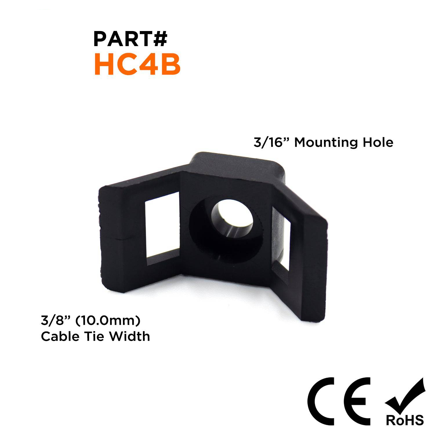 HC4B - Black Nylon Saddle Tie Mounts, Dimensions: 1-1/8"L x 9/16"W, 100 Pieces