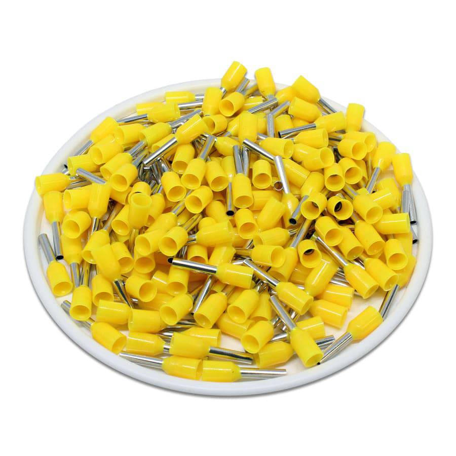 AW10008 - 18 & 17 AWG Insulated Wire Ferrules, 8mm Pin, Yellow, UL Recognized, 500 Pieces